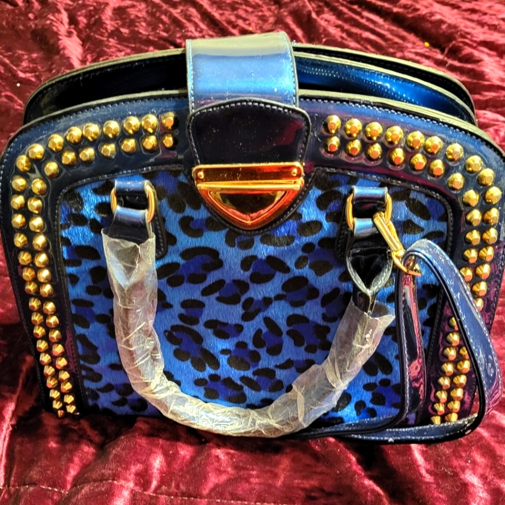 Blue Leopard Satchel